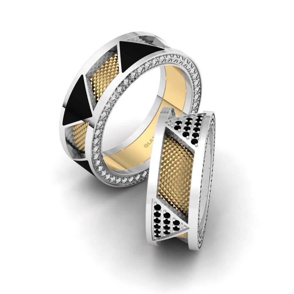 14k White & Yellow Gold Black Diamond Wedding Ring Glamorous Passion 8 mm