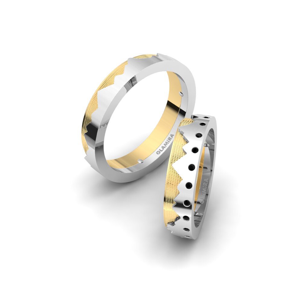 14k White & Yellow Gold Black Diamond Wedding Ring Glamorous Route 5 mm