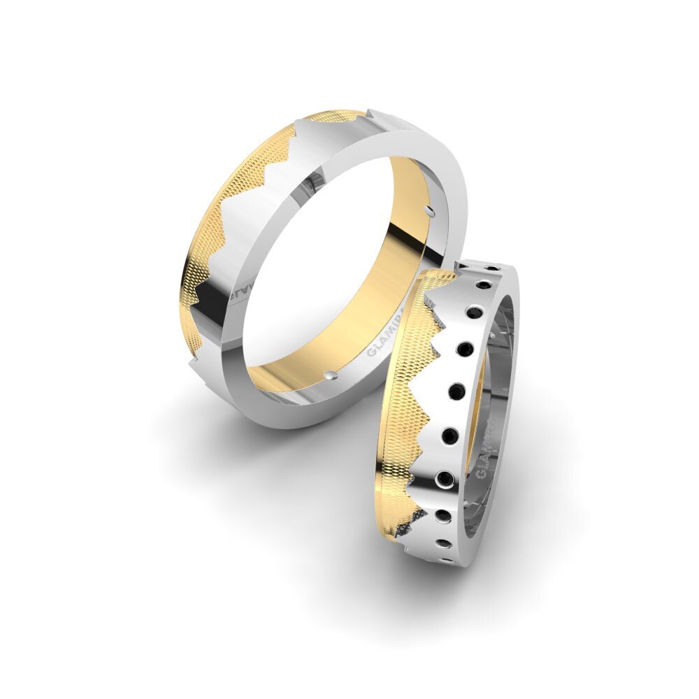 14k White & Yellow Gold Black Diamond Wedding Ring Glamorous Route 6 mm