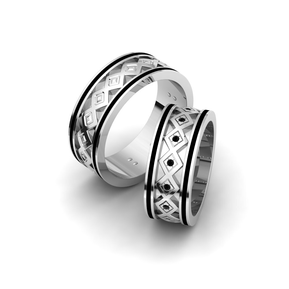 950 Palladium Black Diamond Wedding Ring Glamorous Spring 8 mm