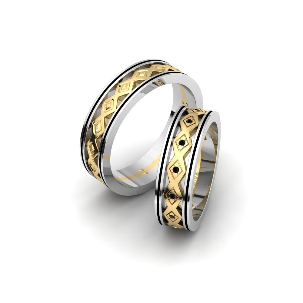 14k White & Yellow Gold Black Diamond Wedding Ring Glamorous Spring 6 mm