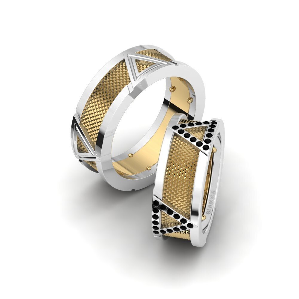 14k Yellow & White Gold Black Sapphire Wedding Ring Glamorous Structure 8 mm