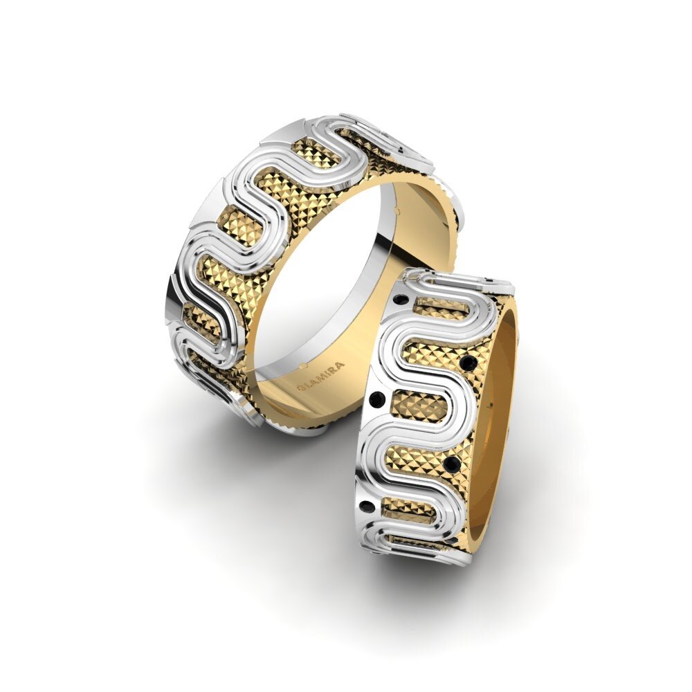 14k White & Yellow Gold Black Diamond Wedding Ring Spectacular Day 8 mm