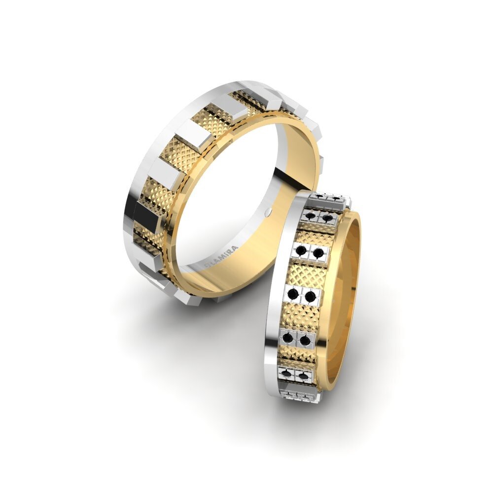 14k White & Yellow Gold Black Diamond Wedding Ring Spectacular Ease 6 mm