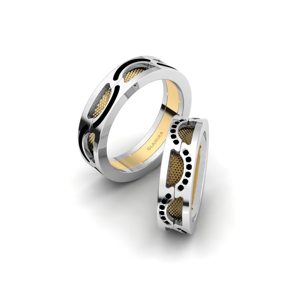 14k White & Yellow Gold Black Diamond Wedding Ring Spectacular Impulse 6 mm