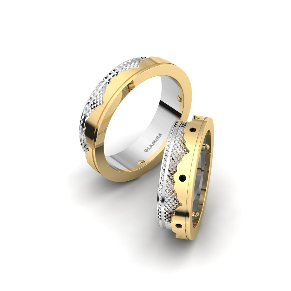 14k White & Yellow Gold Black Diamond Wedding Ring Spectacular Legend 6 mm