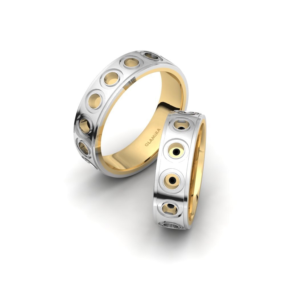 14k White & Yellow Gold Black Diamond Wedding Ring Spectacular Moment 6 mm