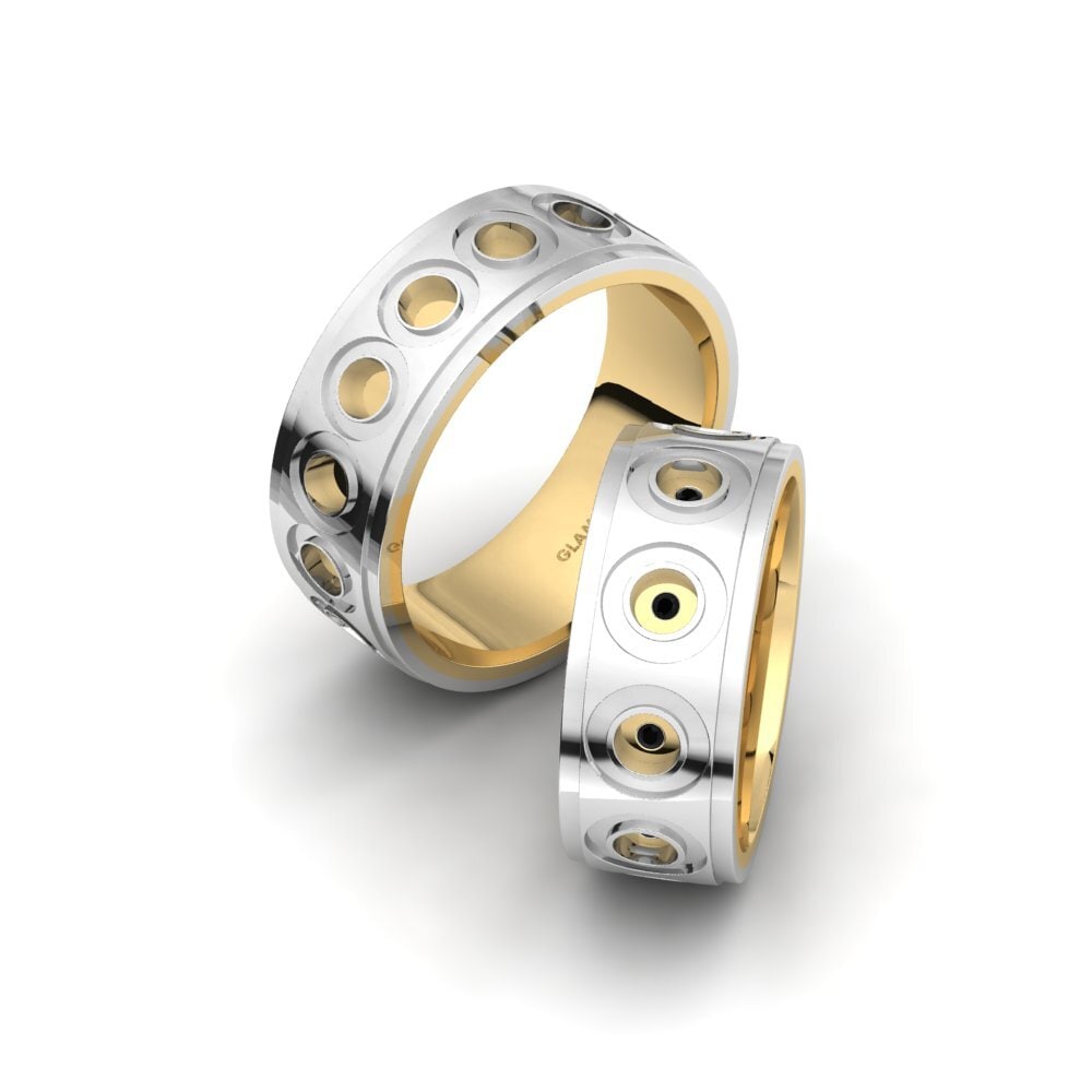 14k White & Yellow Gold Black Diamond Wedding Ring Spectacular Moment 8 mm