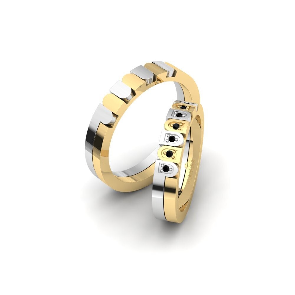 14k White & Yellow Gold Black Diamond Wedding Ring Spectacular Sign 4 mm