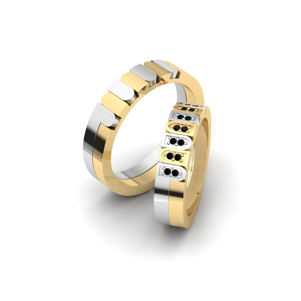 14k White & Yellow Gold Black Diamond Wedding Ring Spectacular Sign 5 mm