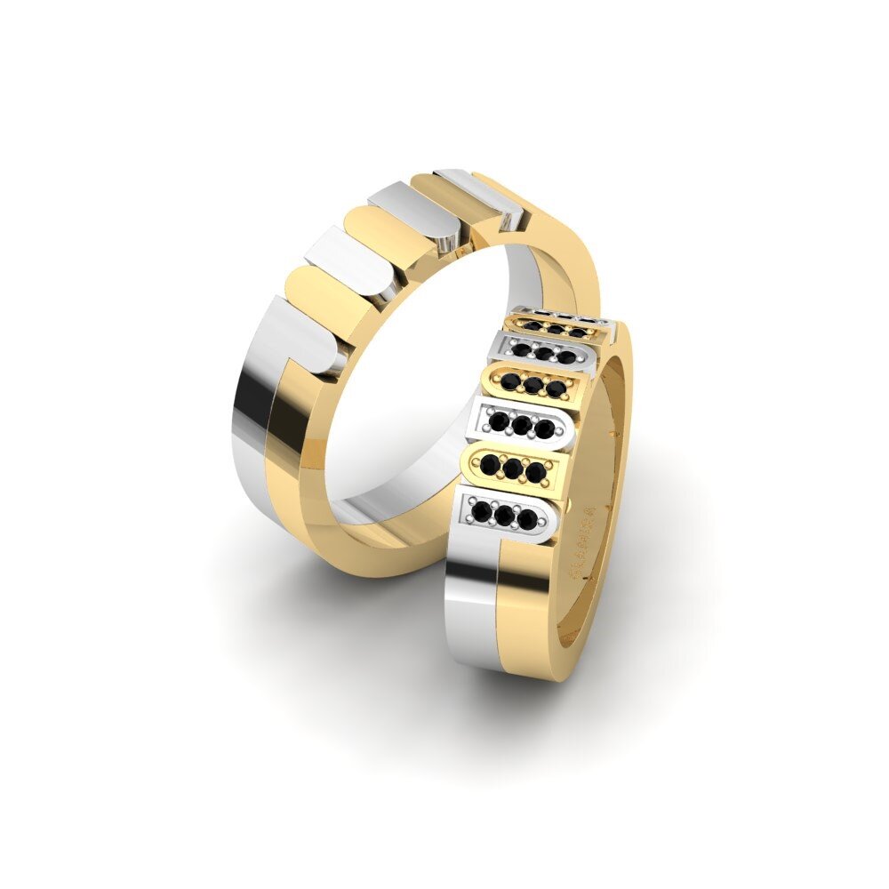 14k White & Yellow Gold Black Diamond Wedding Ring Spectacular Sign 6 mm