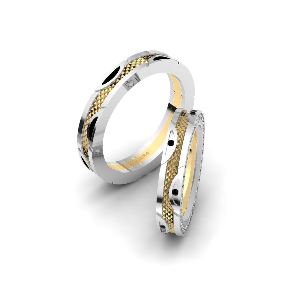 14k White & Yellow Gold Black Diamond Wedding Ring Spectacular Vision 4 mm