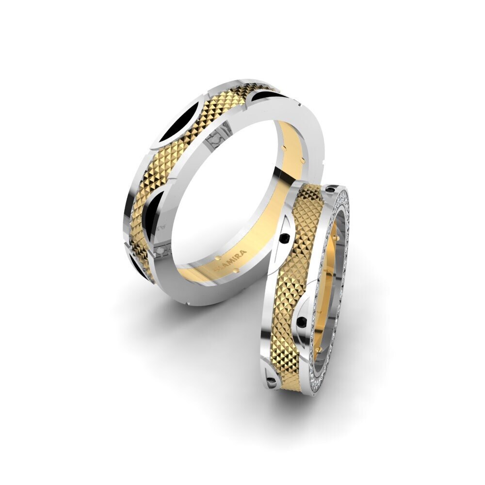 14k White & Yellow Gold Black Diamond Wedding Ring Spectacular Vision 5 mm