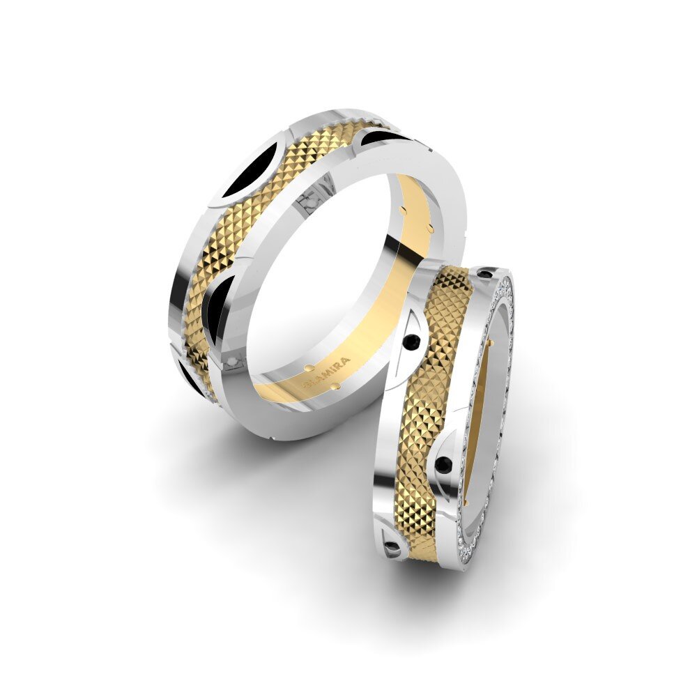 14k White & Yellow Gold Black Diamond Wedding Ring Spectacular Vision 6 mm