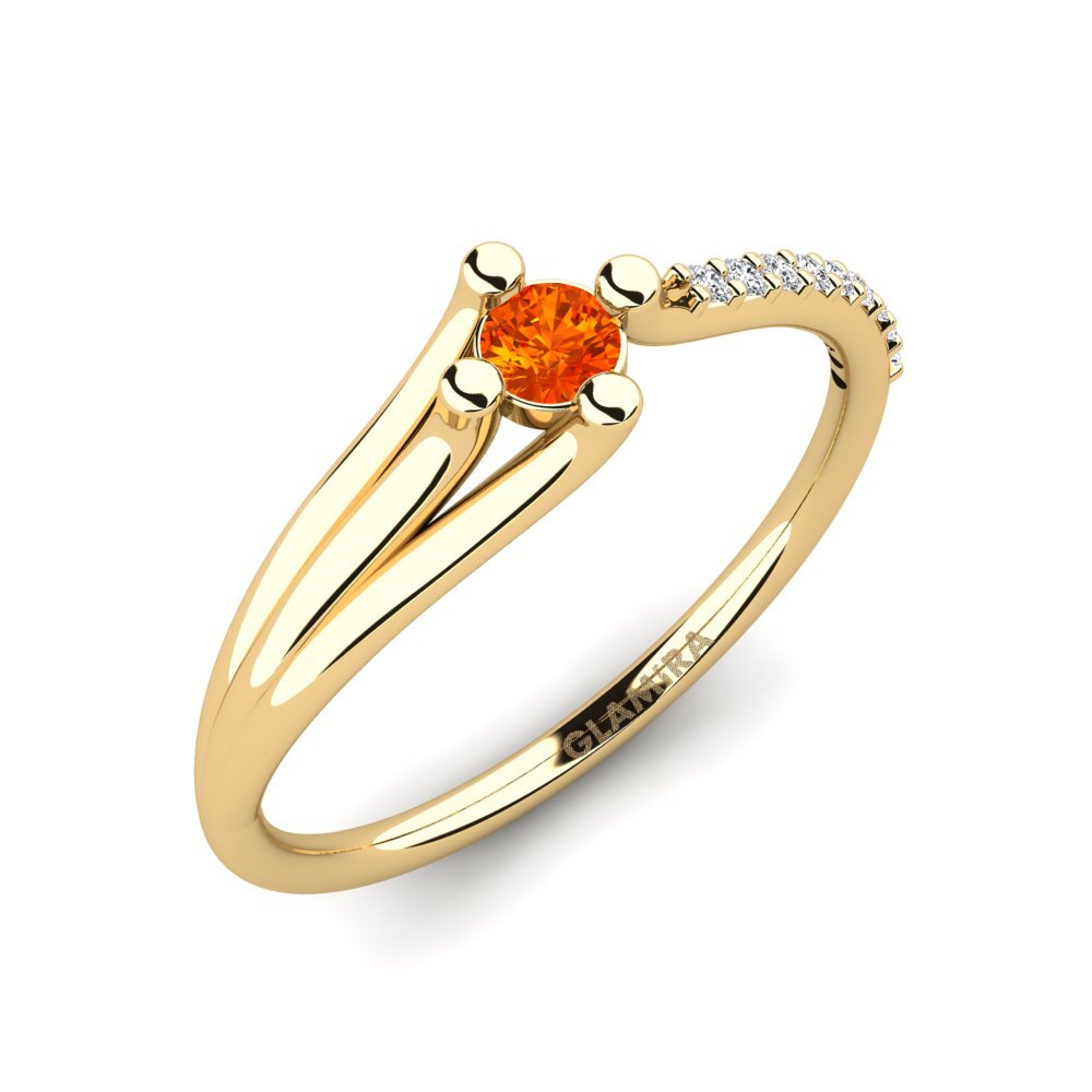 18k Oro Amarillo Zafiro Naranja Anillo de compromiso Mocc