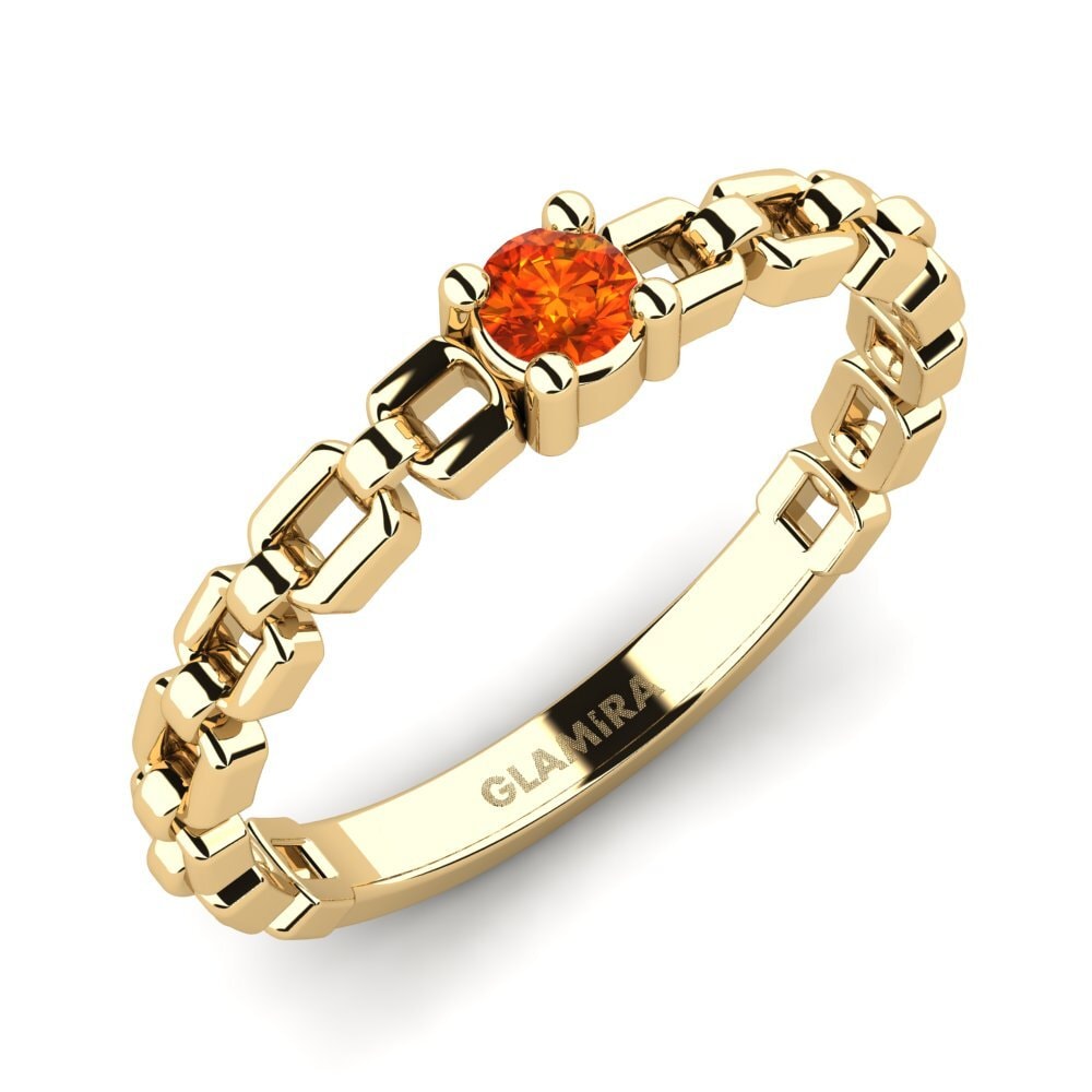 18k Oro Amarillo Zafiro Naranja Anillo de compromiso Vomen