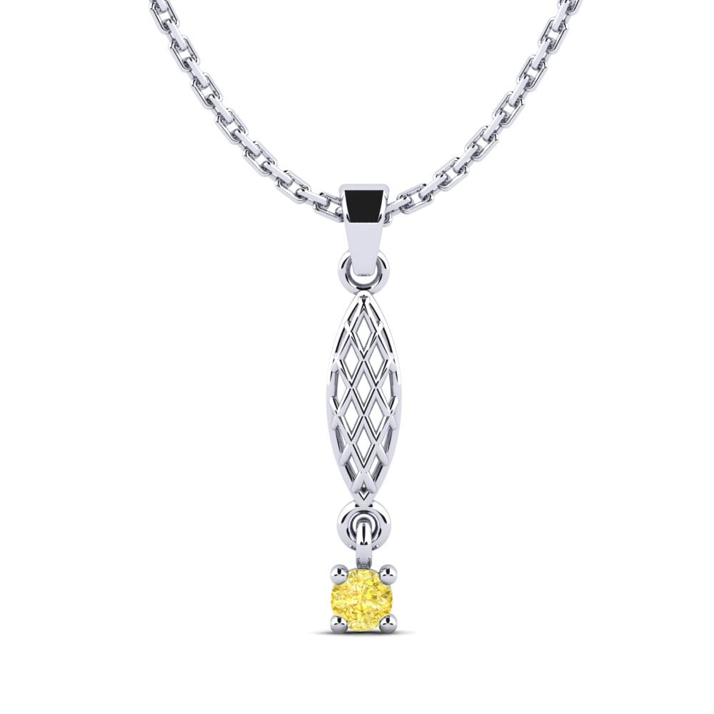 18k Oro Blanco Zafiro amarillo Colgante de Mujer Urtism