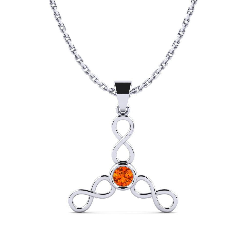 14k Oro Blanco Zafiro Naranja Colgante de Mujer Vamban
