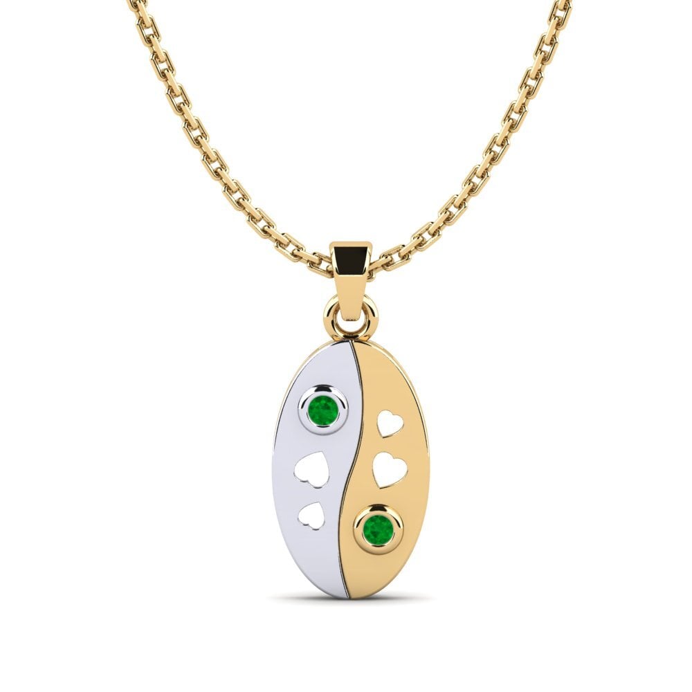 14k Oro Amarillo & Blanco Esmeralda Colgante de Mujer Watrowils