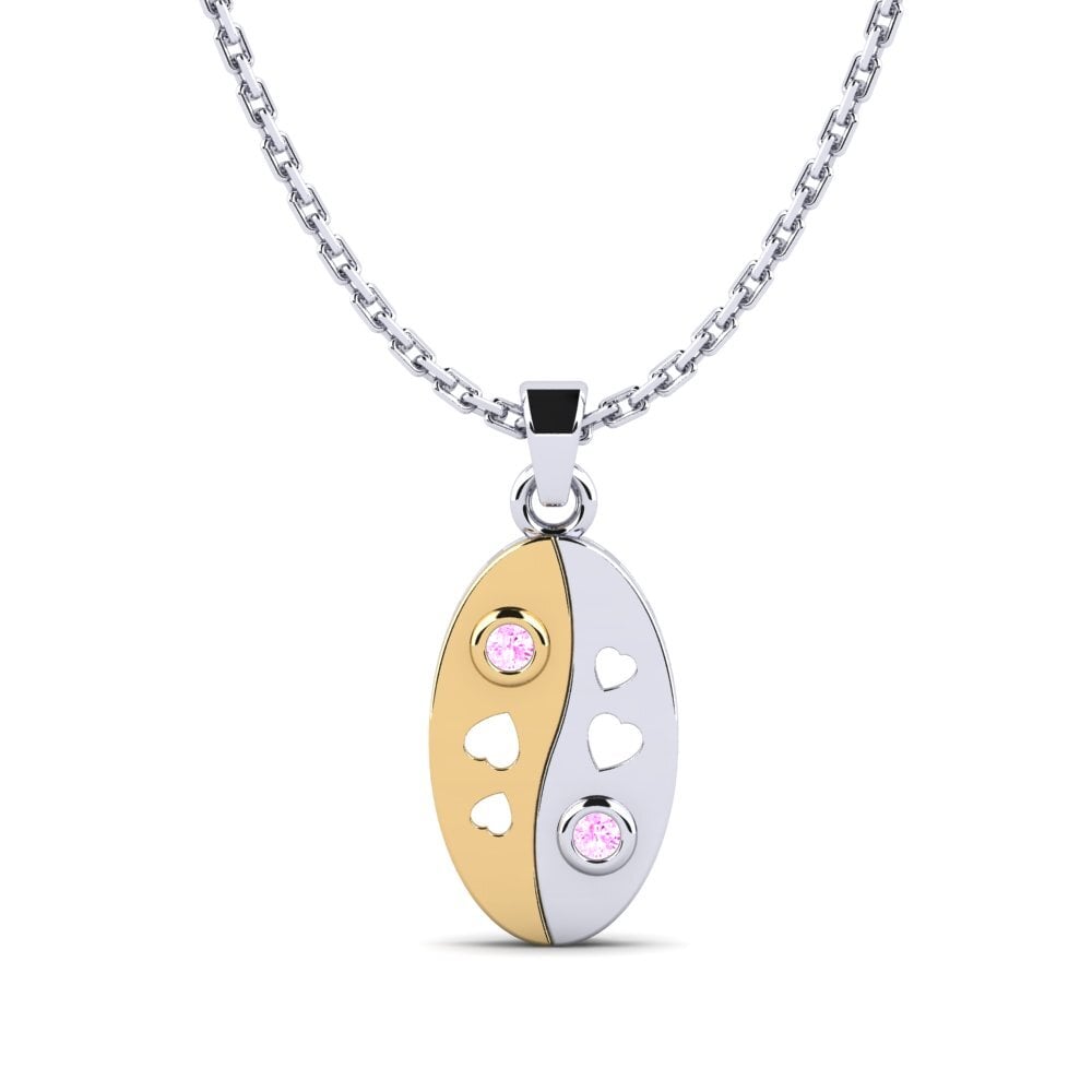 18k Oro Blanco & Amarillo Zafiro Rosado Colgante de Mujer Watrowils