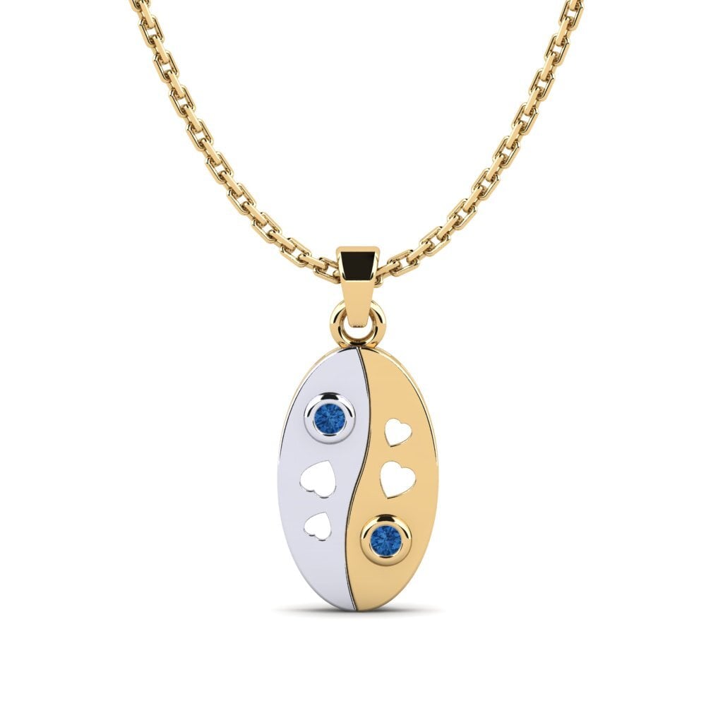 14k Oro Amarillo & Blanco Circonita Azul Oscuro Colgante de Mujer Watrowils