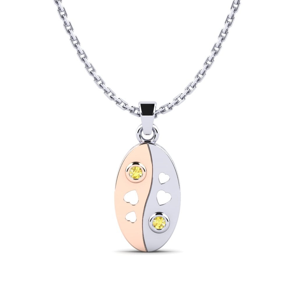 14k Oro Blanco & Rosa Zafiro amarillo Colgante de Mujer Watrowils