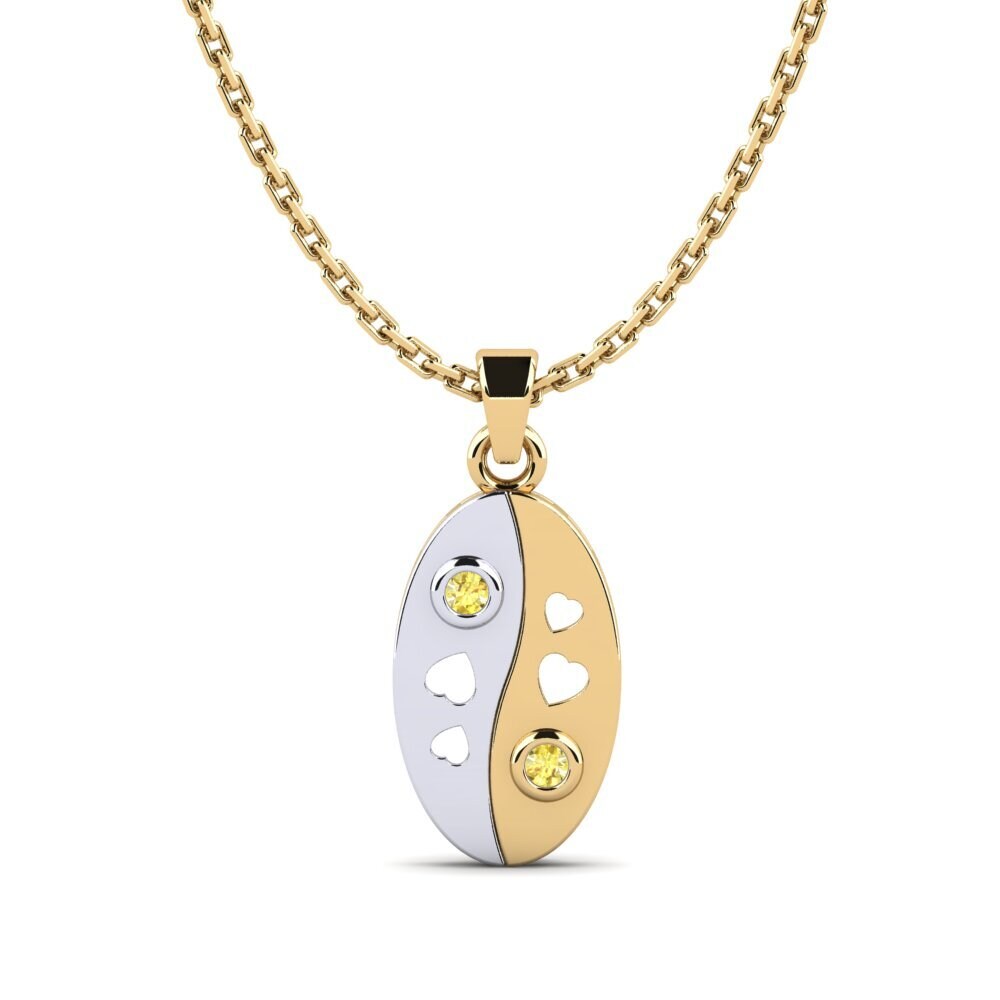 14k Oro Amarillo & Blanco Zafiro amarillo Colgante de Mujer Watrowils