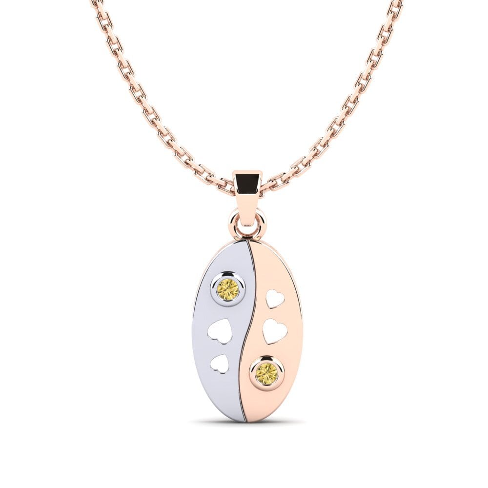 9k Oro Rosa & Blanco Diamante Amarillo Colgante de Mujer Watrowils