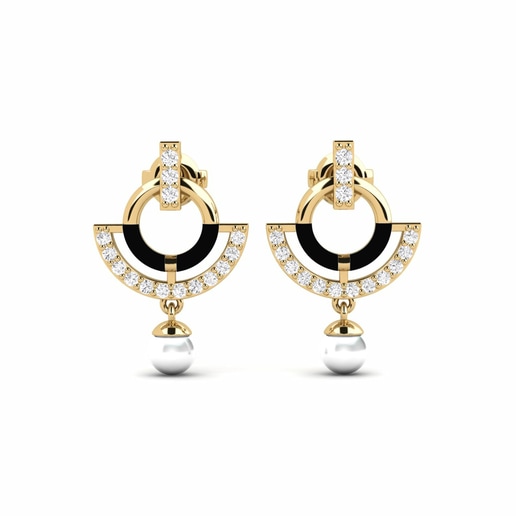 Earring Intelligent 585 Yellow Gold & White Sapphire & White Pearl