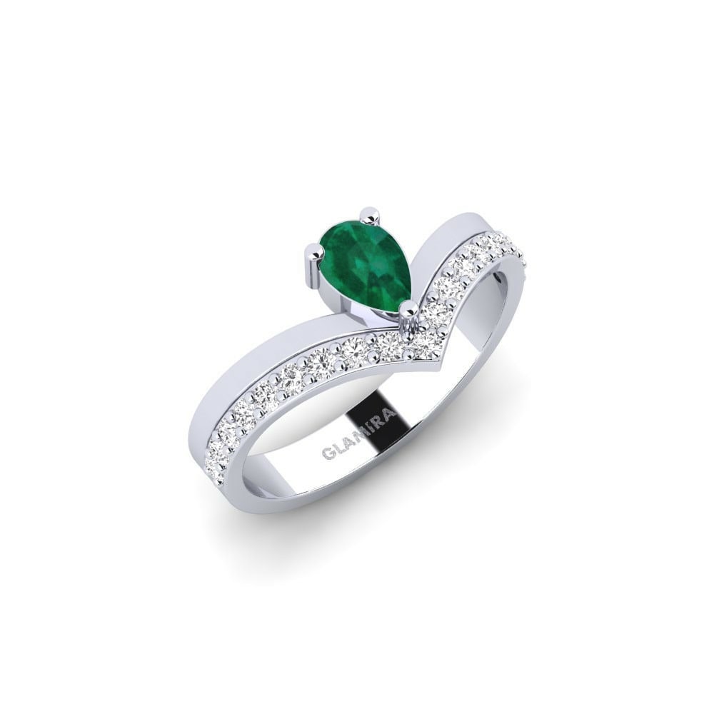 Solitaire Pave Engagement Rings Baena 585 White Gold Emerald