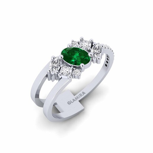 Ring Halkis 585 White Gold & Emerald (Lab Created) & Diamond & White Sapphire