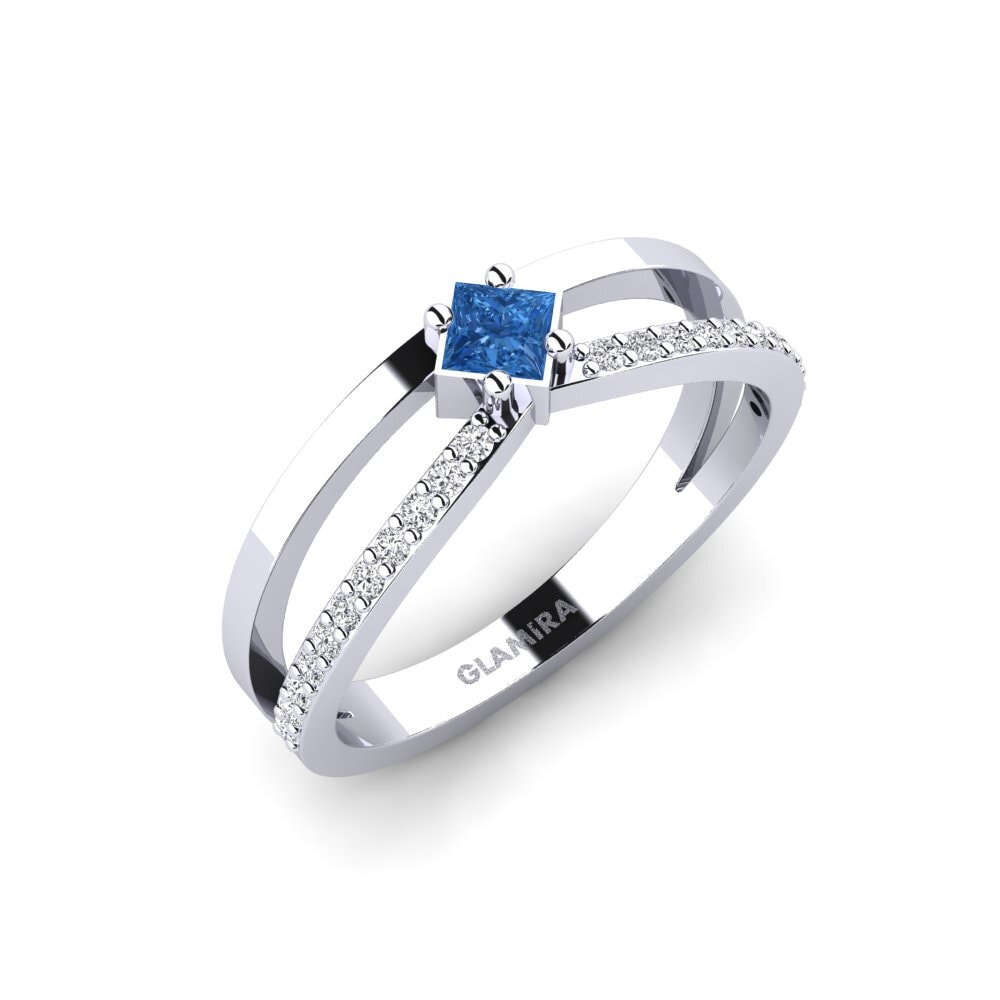 Princess Dark Blue Zirconia Engagement Ring Segovia