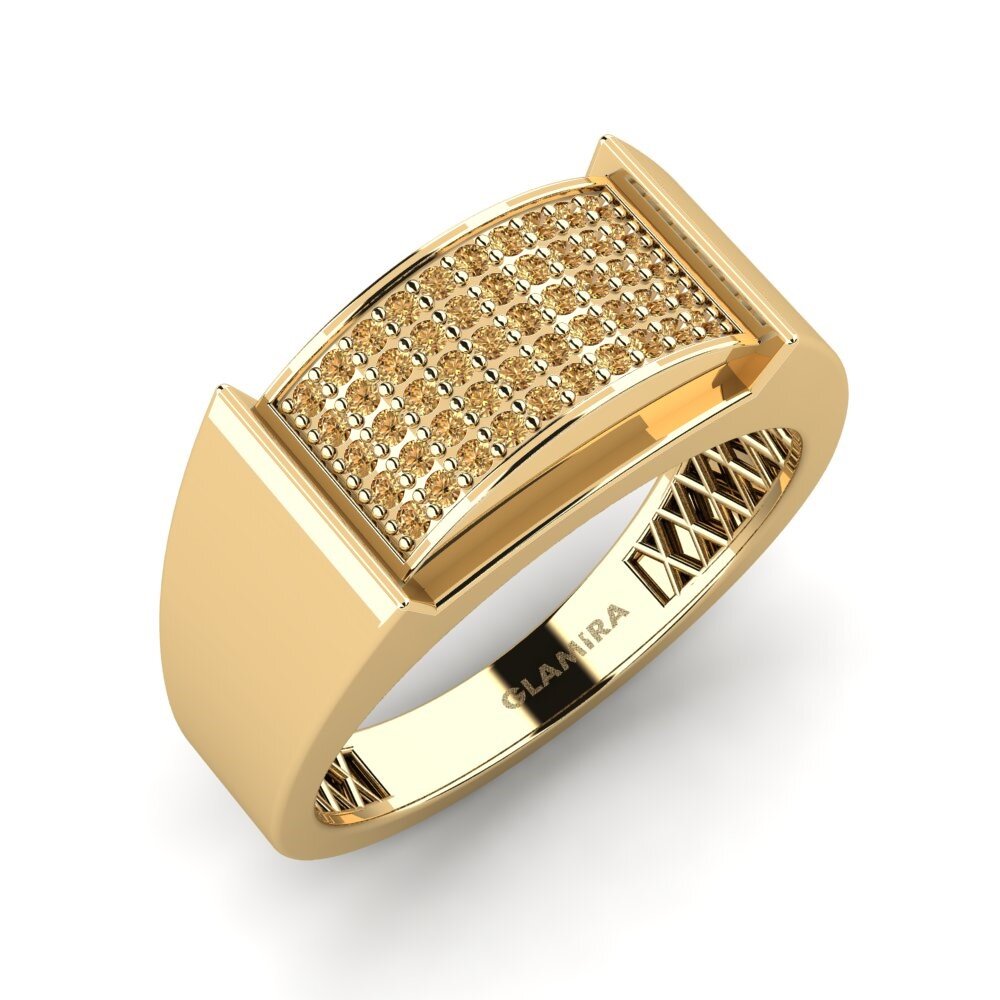 14k Oro Amarillo Diamante Marrón Anillo de Hombre Atal