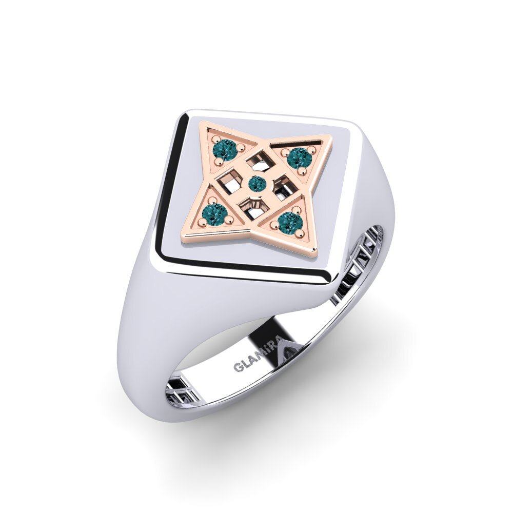 14ct White & Rose Gold Blue Diamond Men's Pinky Ring Ohtya