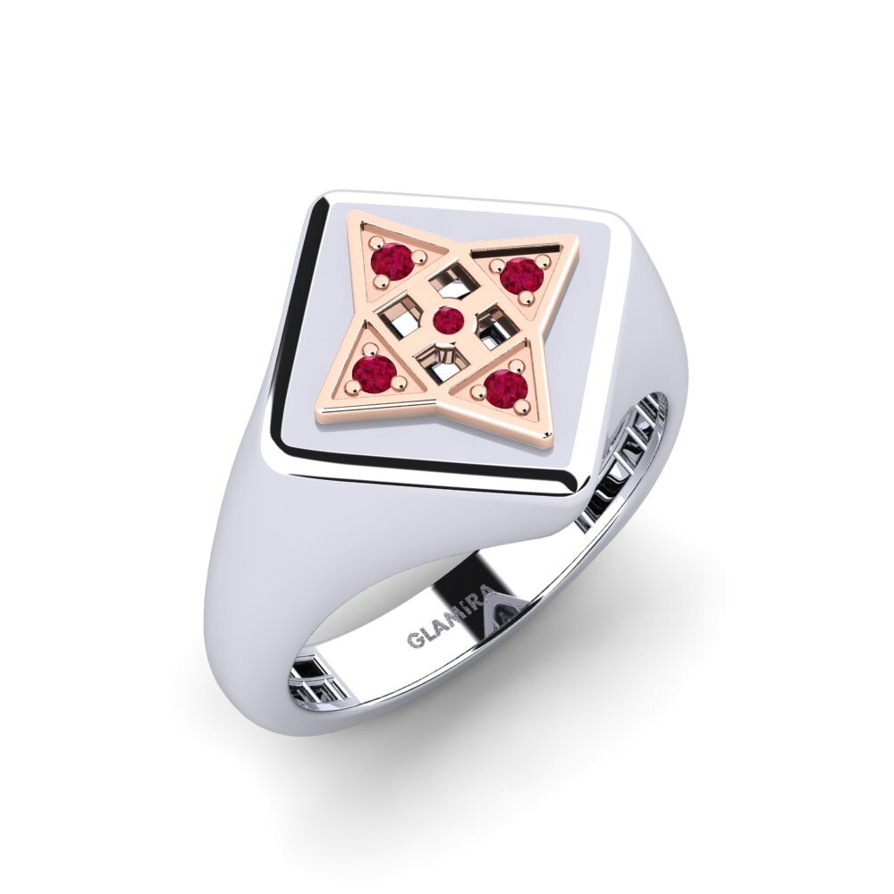14ct White & Rose Gold Ruby Men's Pinky Ring Ohtya