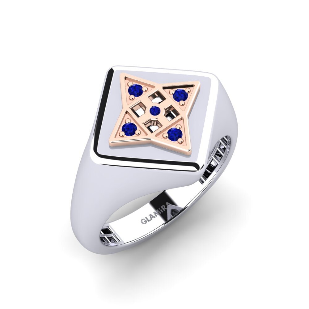 14ct White & Rose Gold Sapphire Men's Pinky Ring Ohtya