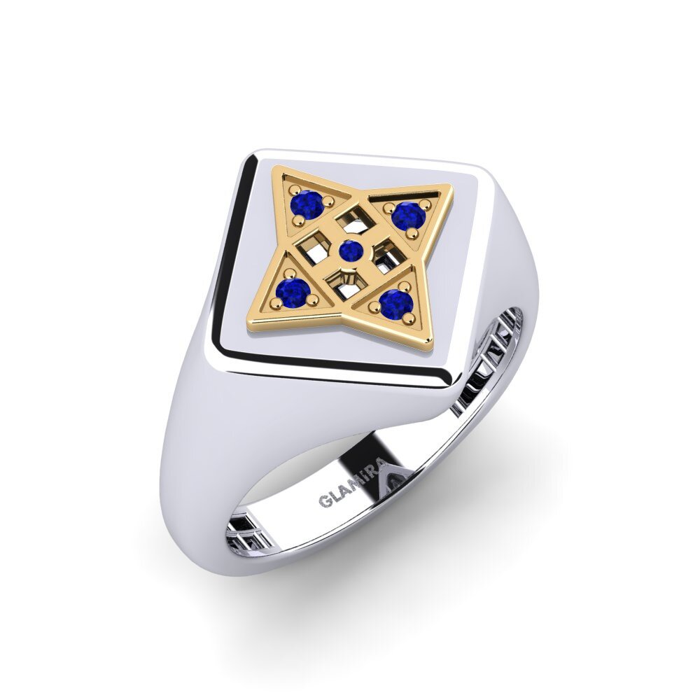 14ct White & Yellow Gold Sapphire Men's Pinky Ring Ohtya