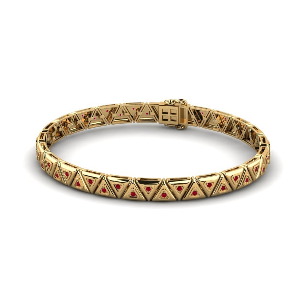 9ct Yellow Gold Red Zirconia Men's Bracelet Pesantet