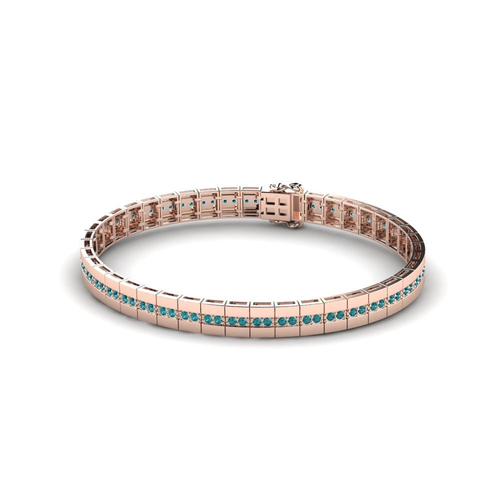 14ct Rose Gold Blue Diamond Men's Bracelet Rispostant