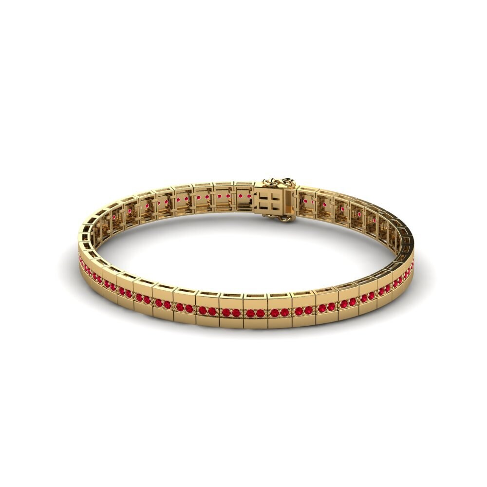 9ct Yellow Gold Red Zirconia Men's Bracelet Rispostant