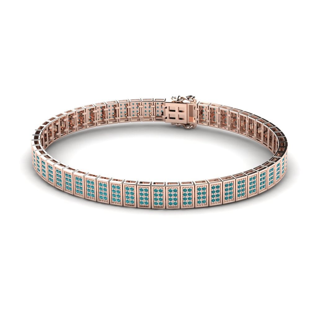 14ct Rose Gold Blue Diamond Men's Bracelet Sapnalint
