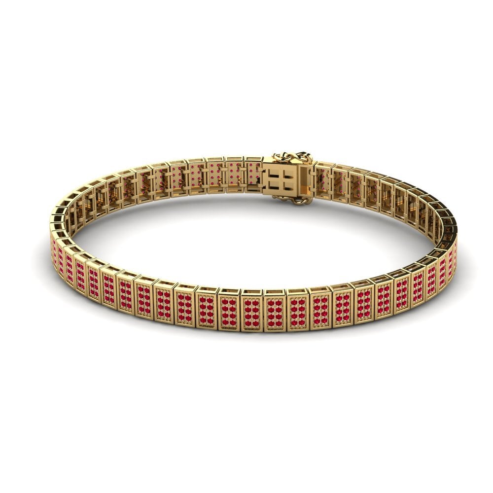 9ct Yellow Gold Red Zirconia Men's Bracelet Sapnalint
