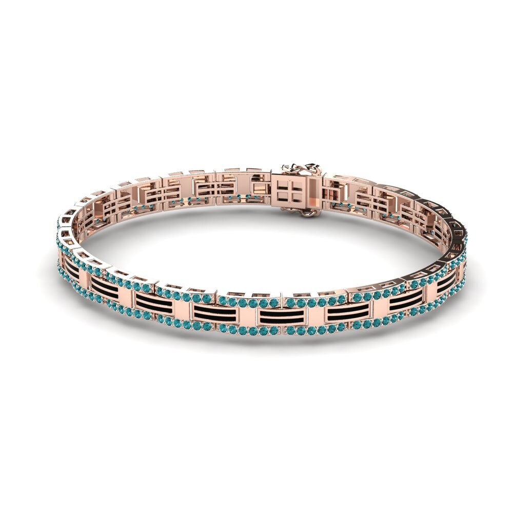 14ct Rose Gold Blue Diamond Men's Bracelet Scuolan