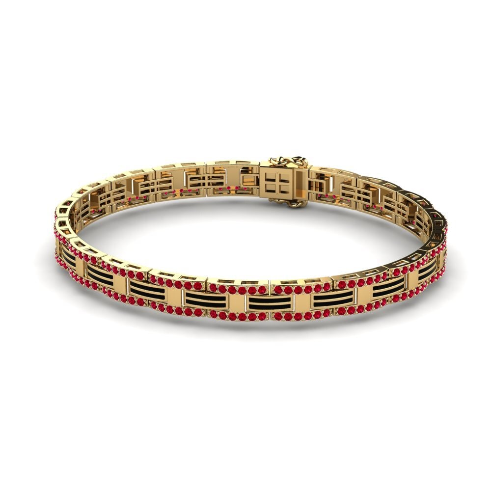 9ct Yellow Gold Red Zirconia Men's Bracelet Scuolan