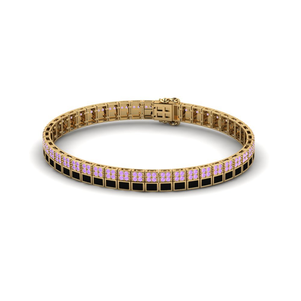 18ct Yellow Gold Amethyst Men's Bracelet Vanneau