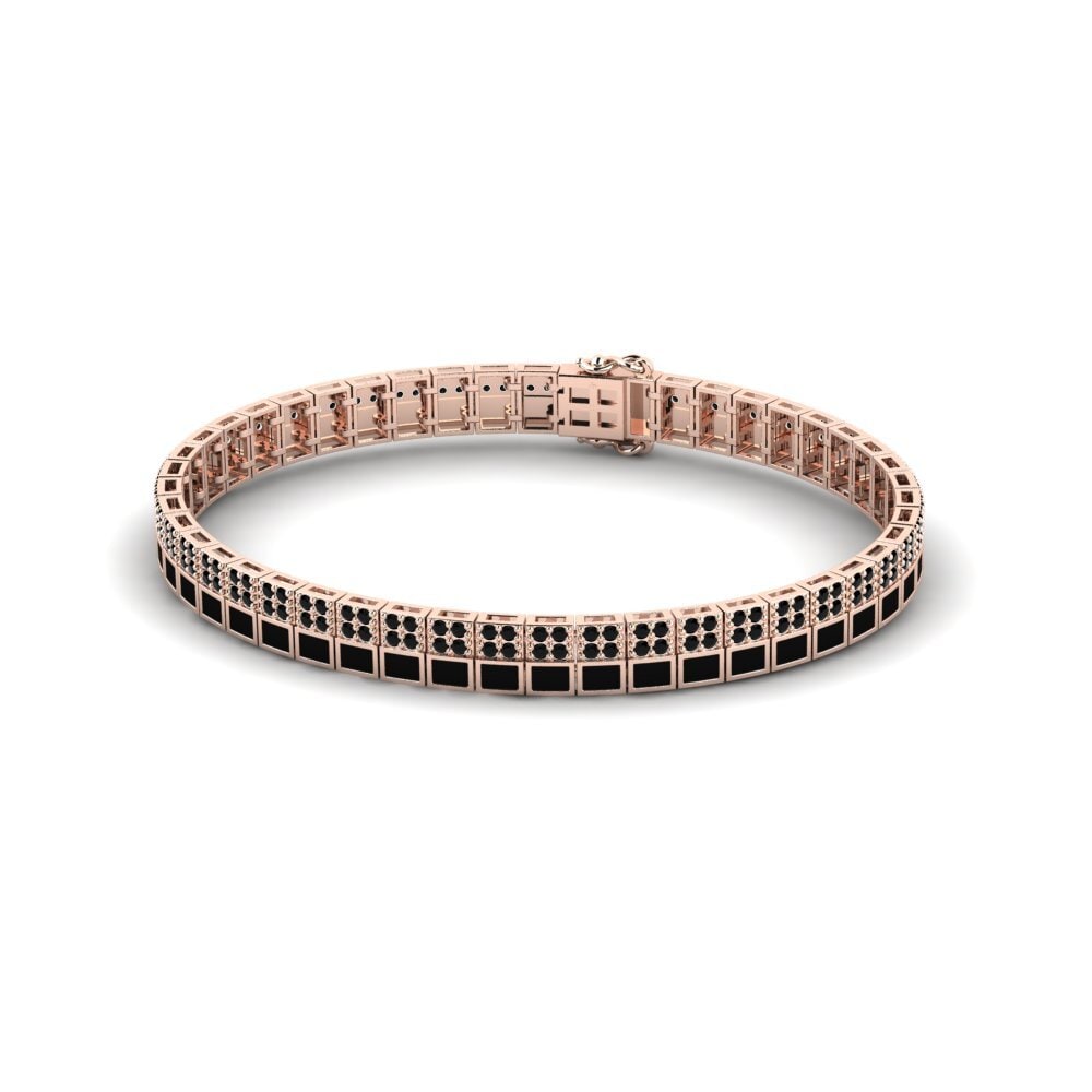 14ct Rose Gold Black Sapphire Men's Bracelet Vanneau