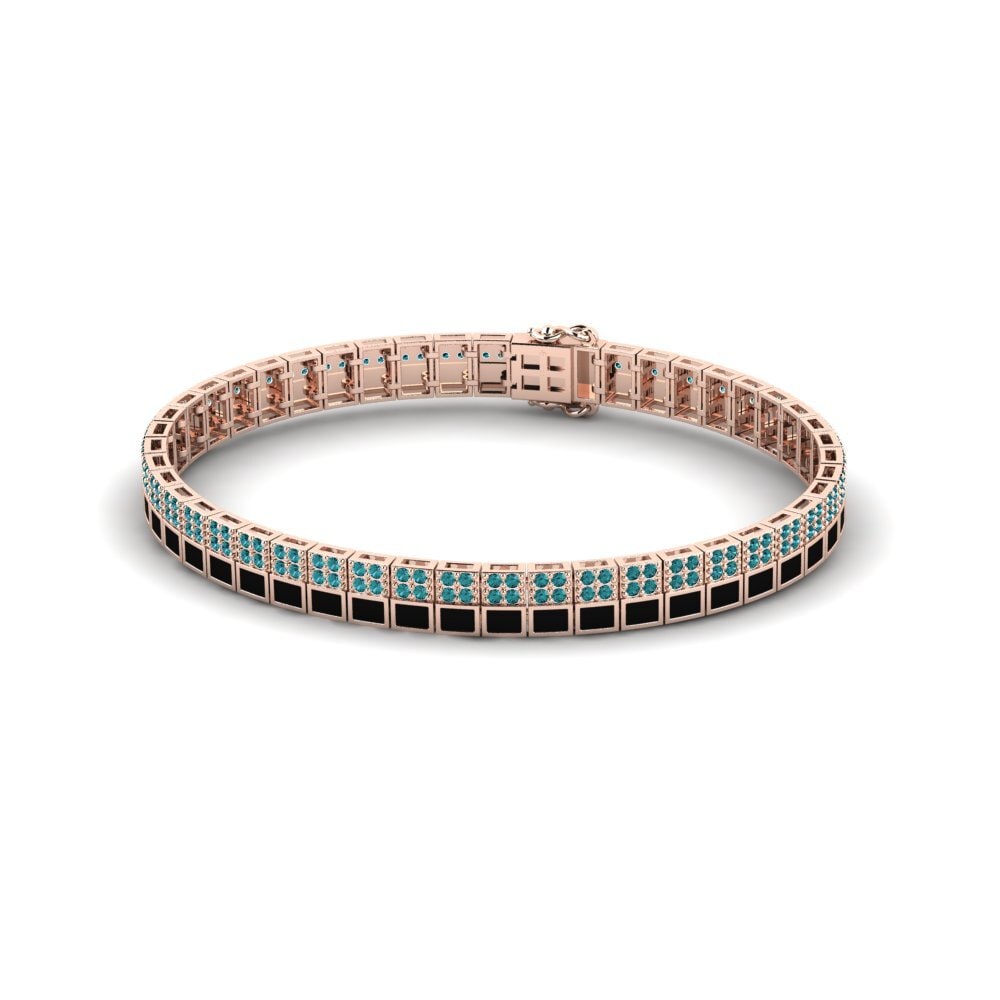 14ct Rose Gold Blue Diamond Men's Bracelet Vanneau