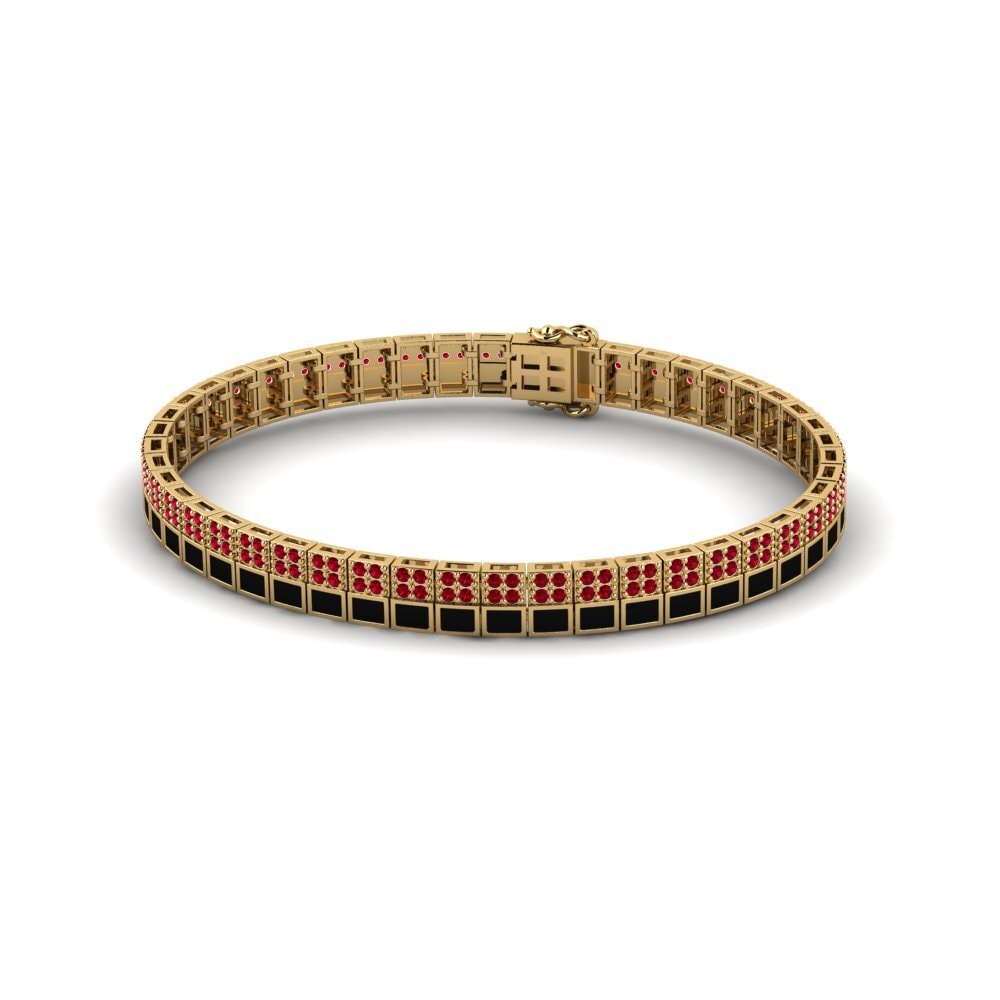 9ct Yellow Gold Red Zirconia Men's Bracelet Vanneau