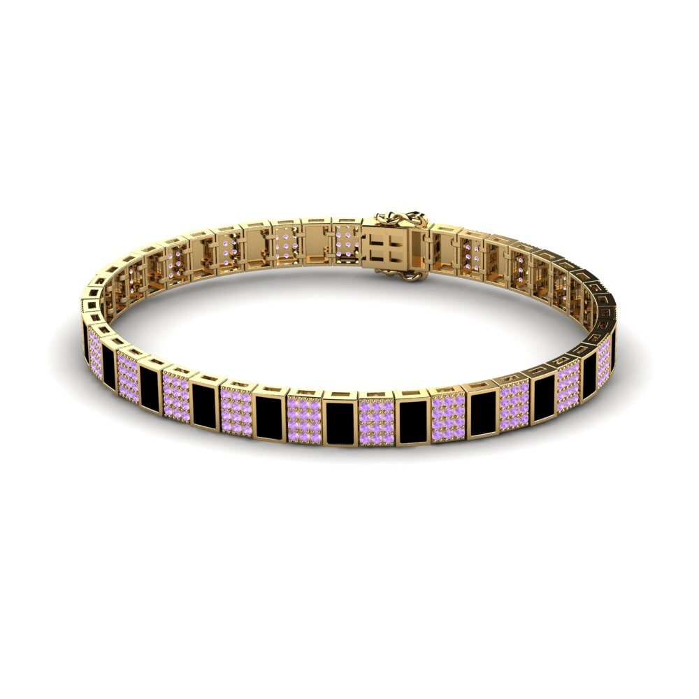 18ct Yellow Gold Amethyst Men's Bracelet Vannerie