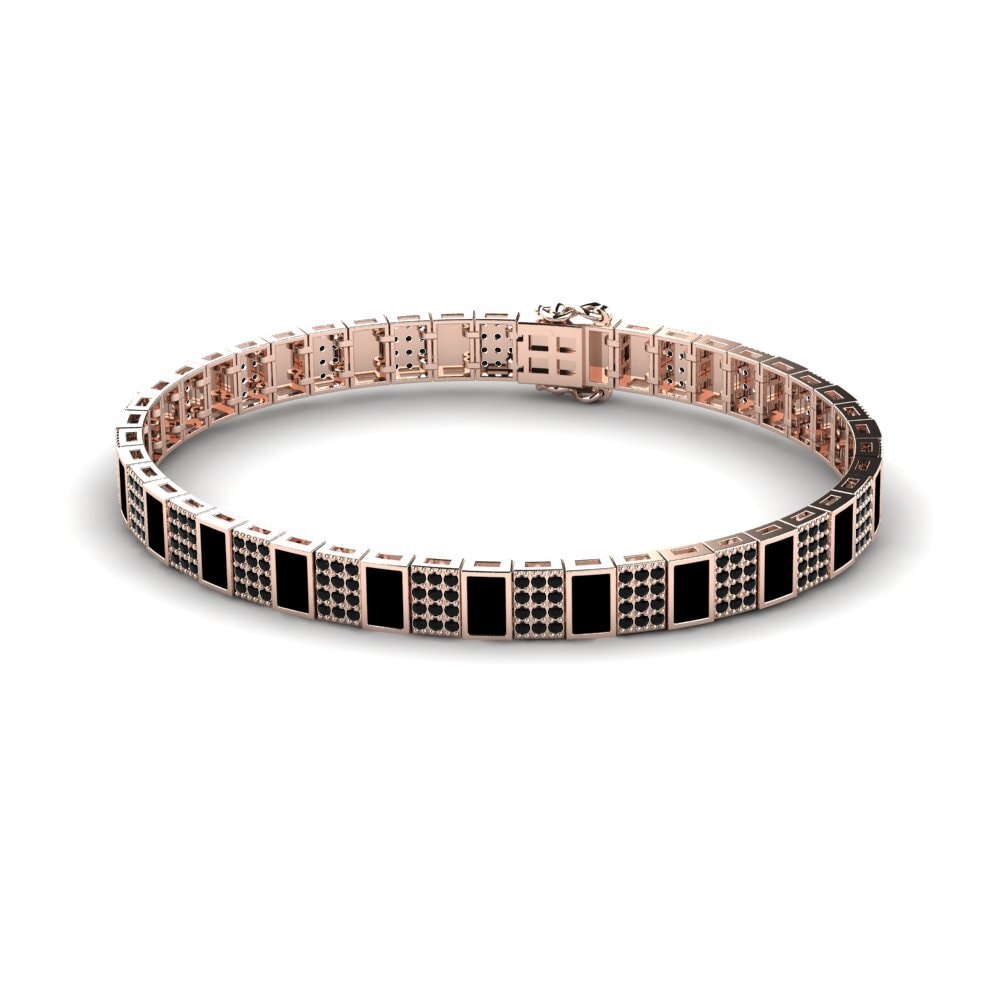 14ct Rose Gold Black Sapphire Men's Bracelet Vannerie